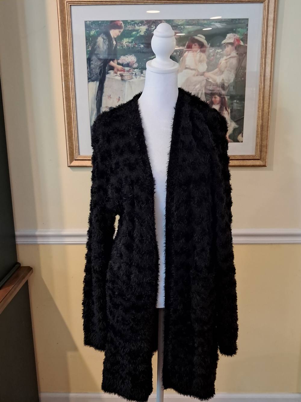 EST. 1946 Black Fuzzy Open-Front Women's Cardigan Coat Size L